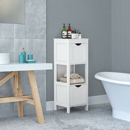 Floor Multifunction Bathroom Storage Organizer Rack with 2 Drawers, White Floor Cabinets   at Gallery Canada