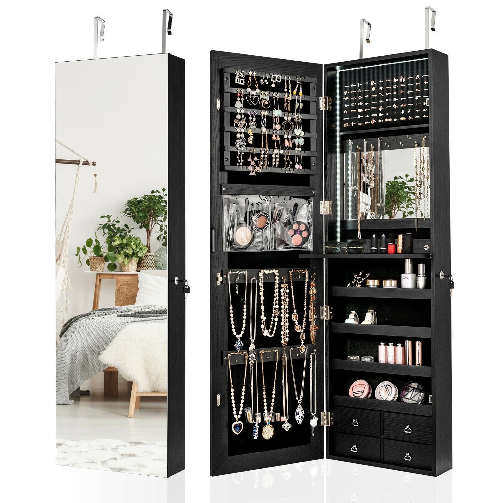 Multipurpose Storage Cabinet with 4 Drawers, Black Jewelry Armoires   at Gallery Canada