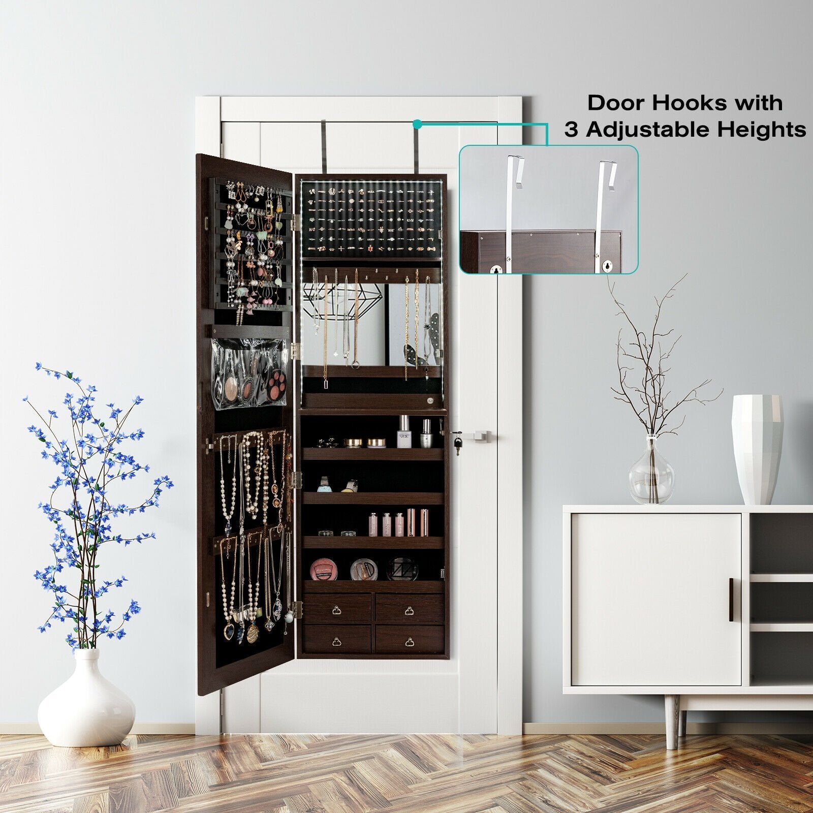 Multipurpose Storage Cabinet with 4 Drawers, Brown Jewelry Armoires   at Gallery Canada