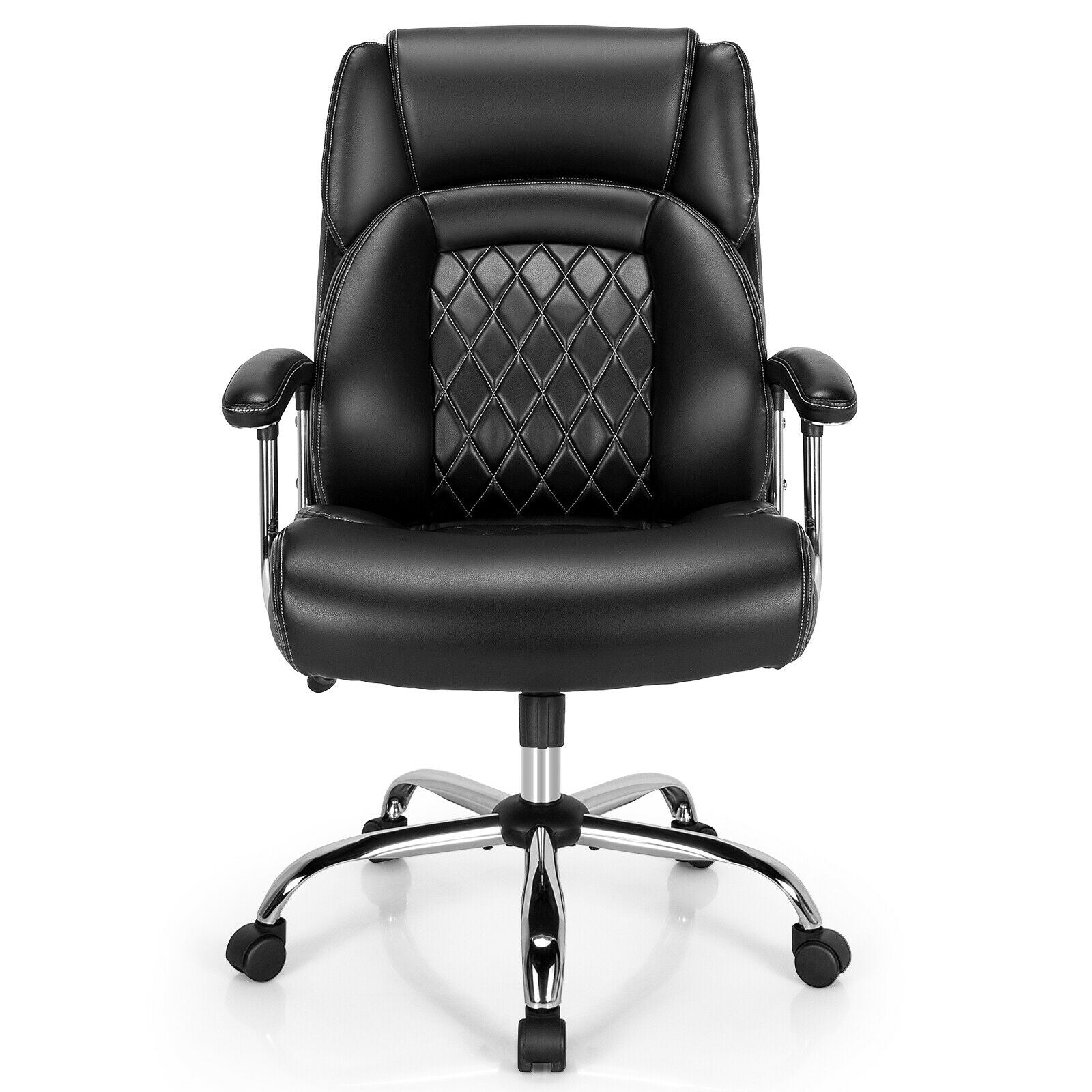 Height Adjustable Executive Chair Computer Desk Chair with Metal Base, Black Big and Tall Chairs   at Gallery Canada