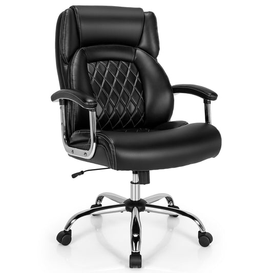 Height Adjustable Executive Chair Computer Desk Chair with Metal Base, Black Big and Tall Chairs Black  at Gallery Canada