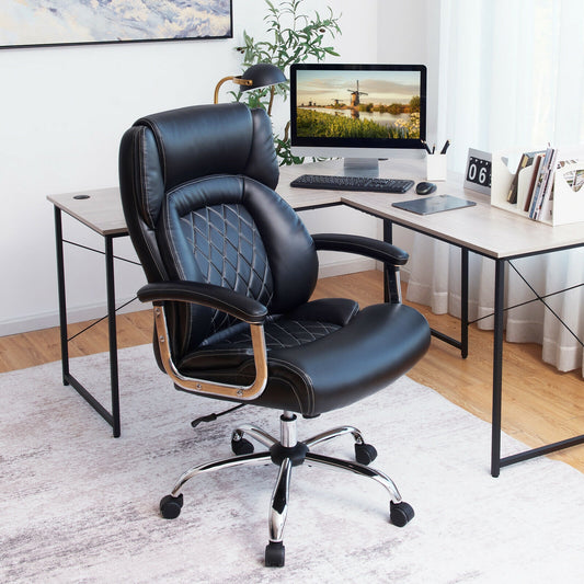 Height Adjustable Executive Chair Computer Desk Chair with Metal Base, Black Big and Tall Chairs Black  at Gallery Canada