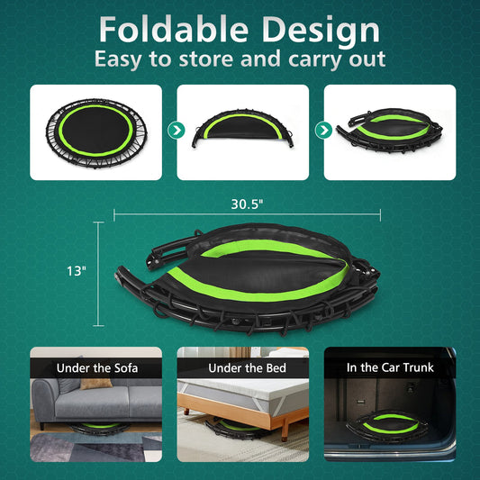 40 Inch Foldable Fitness Rebounder with Resistance Bands Adjustable Home, Green Trampolines   at Gallery Canada