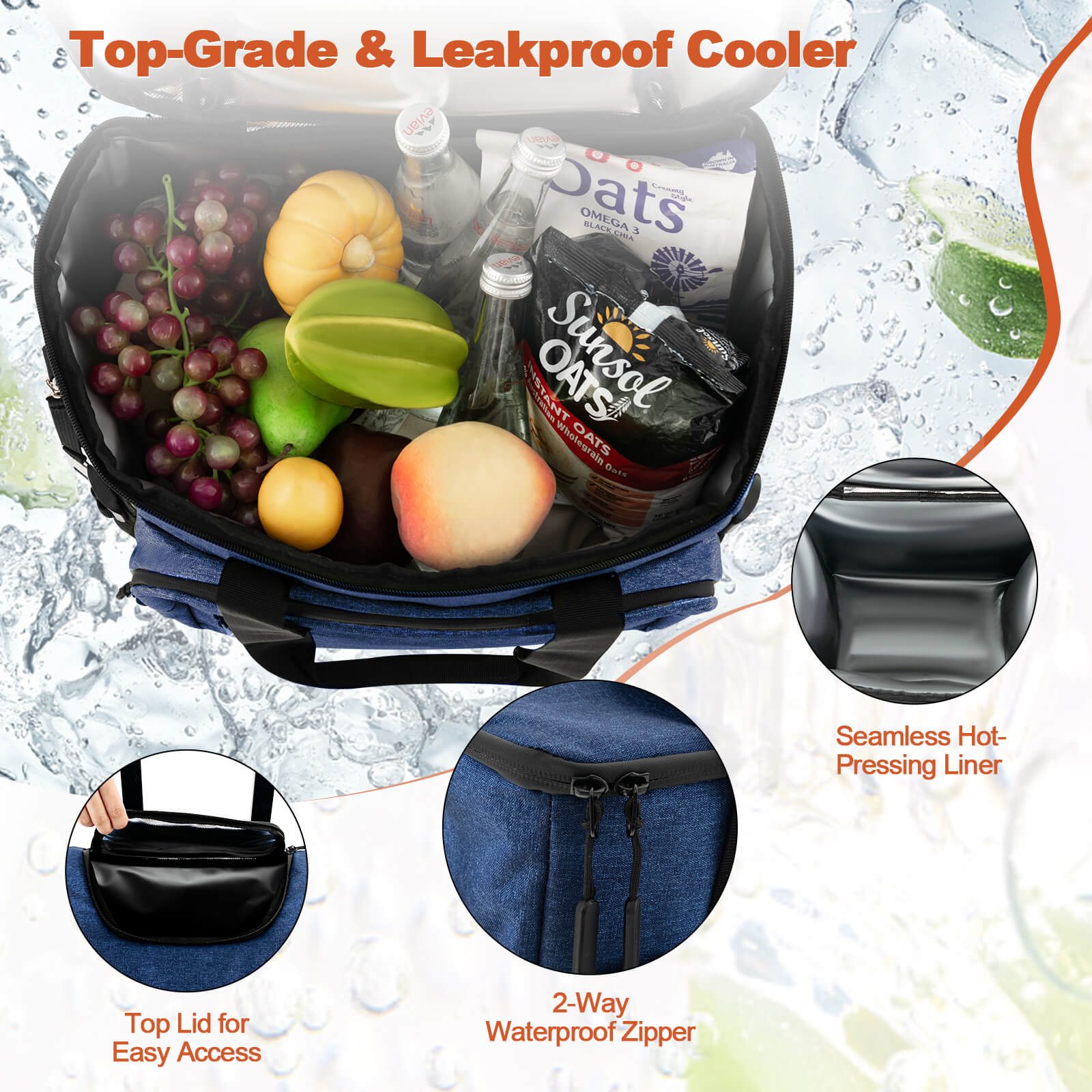 50-Can Large Leakproof Rolling Cooler with Detachable Bottom Plate, Dark Blue Coolers   at Gallery Canada