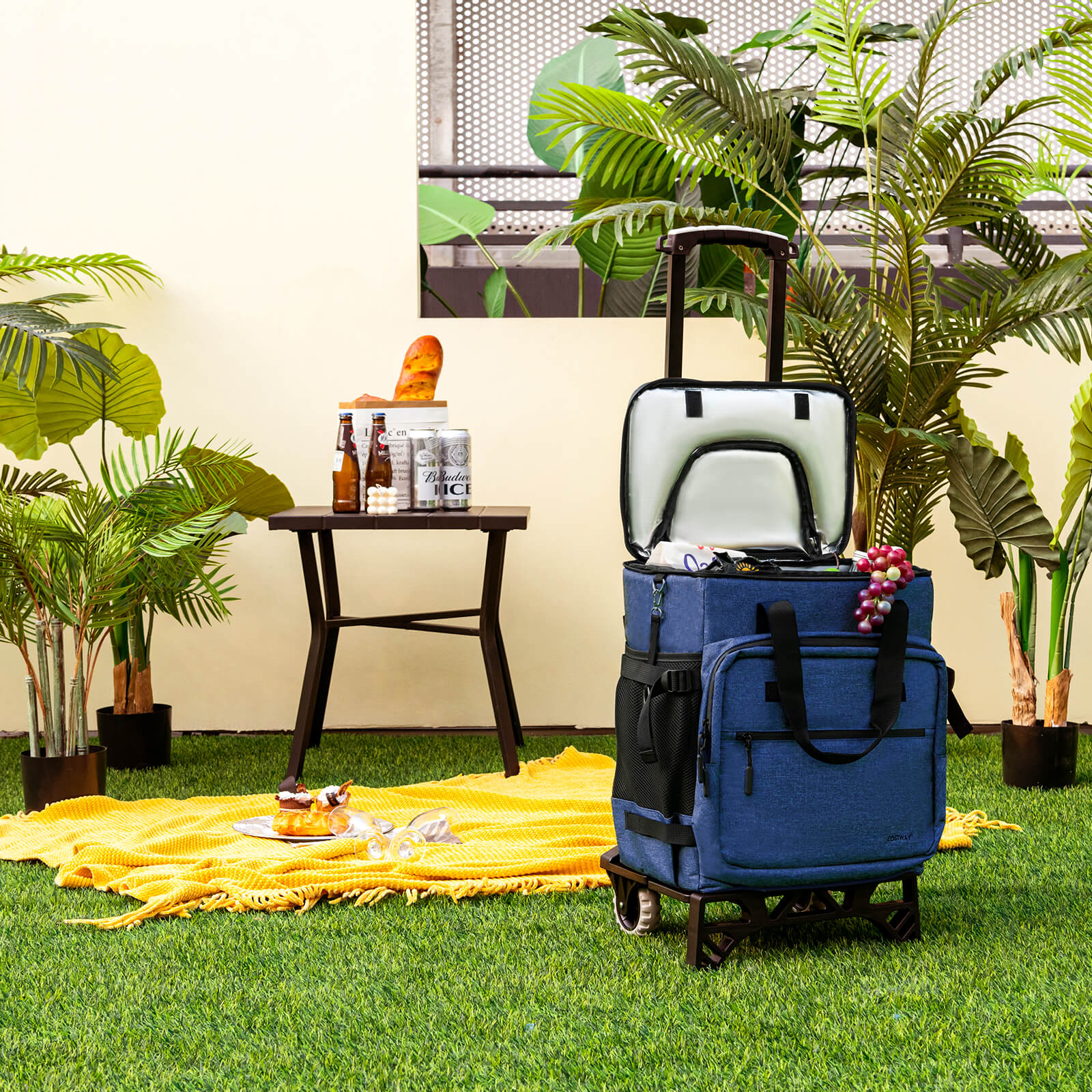 50-Can Large Leakproof Rolling Cooler with Detachable Bottom Plate, Dark Blue Coolers   at Gallery Canada