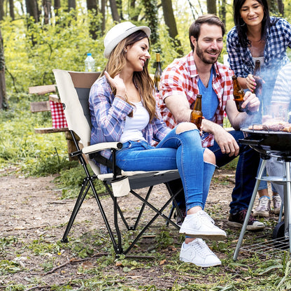 Folding Camping Chair with Cup Holder Armrest and Lumbar Pillow, Multicolor - Gallery Canada