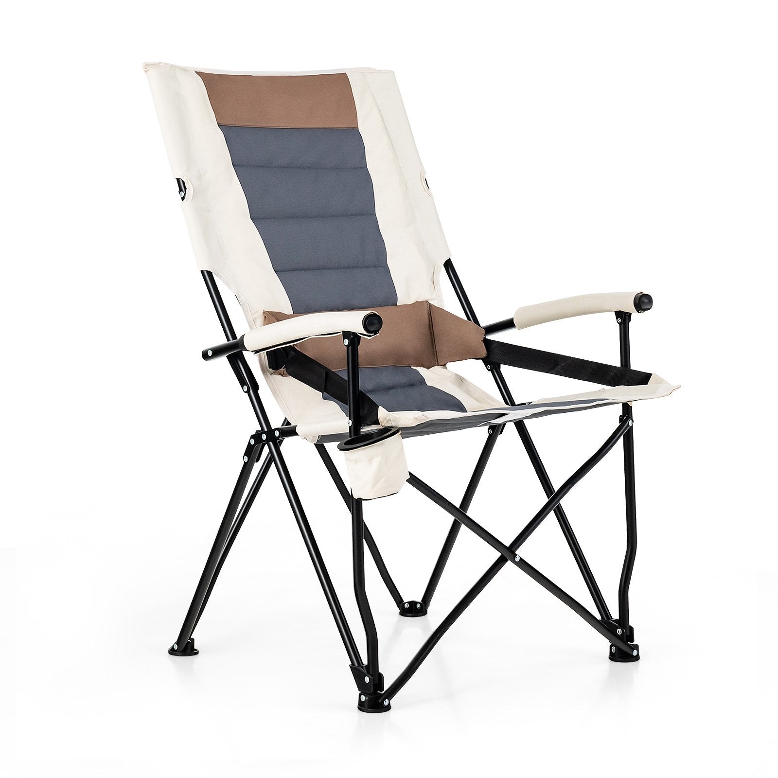 Folding Camping Chair with Cup Holder Armrest and Lumbar Pillow, Multicolor Camping Furniture   at Gallery Canada