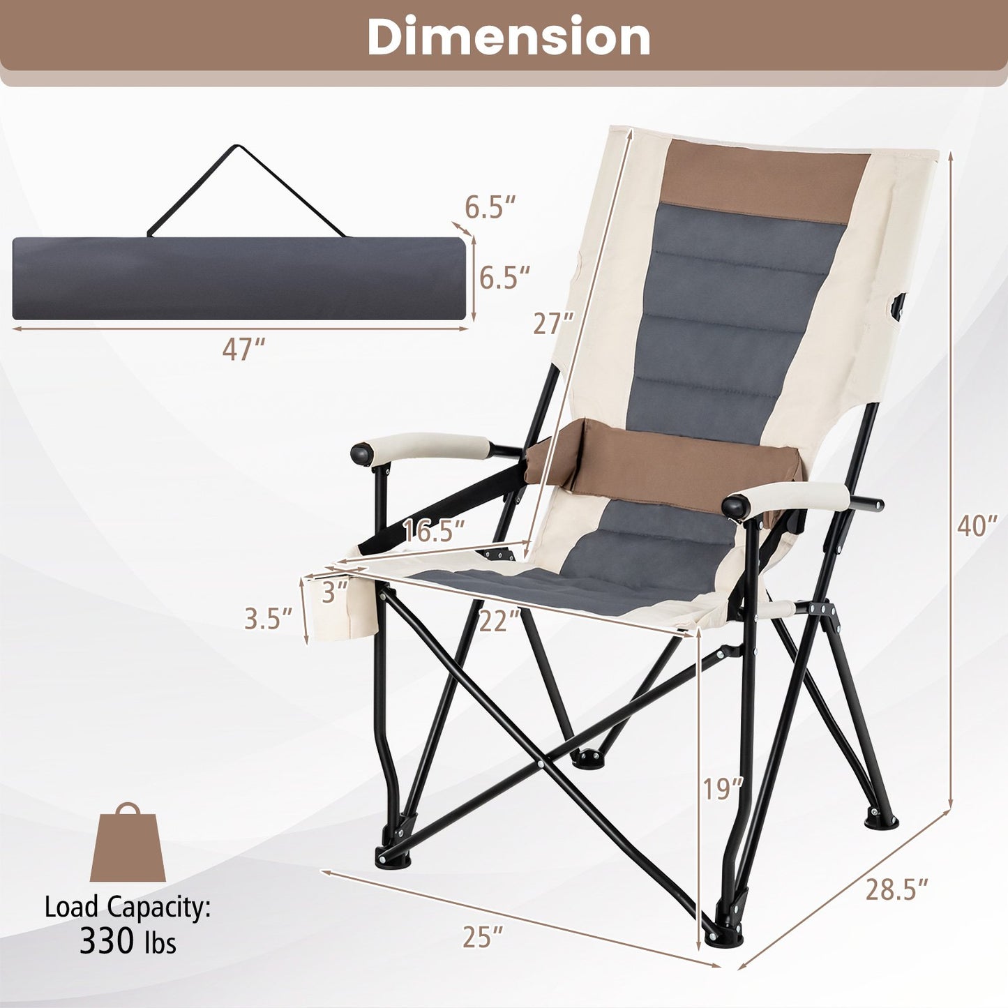 Folding Camping Chair with Cup Holder Armrest and Lumbar Pillow, Multicolor - Gallery Canada