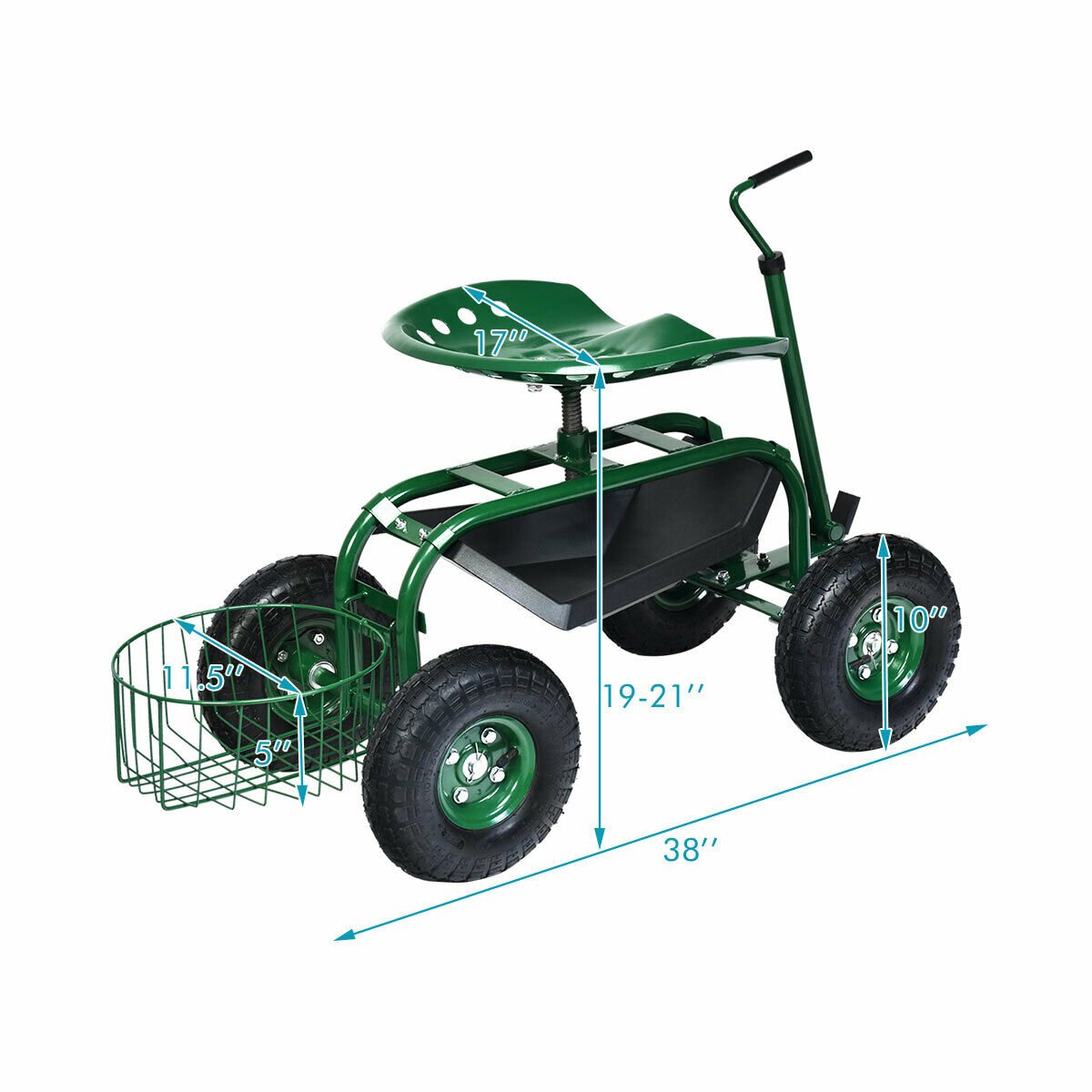 Extendable Handle Garden Cart Rolling Wagon Scooter, Green Garden Tools   at Gallery Canada