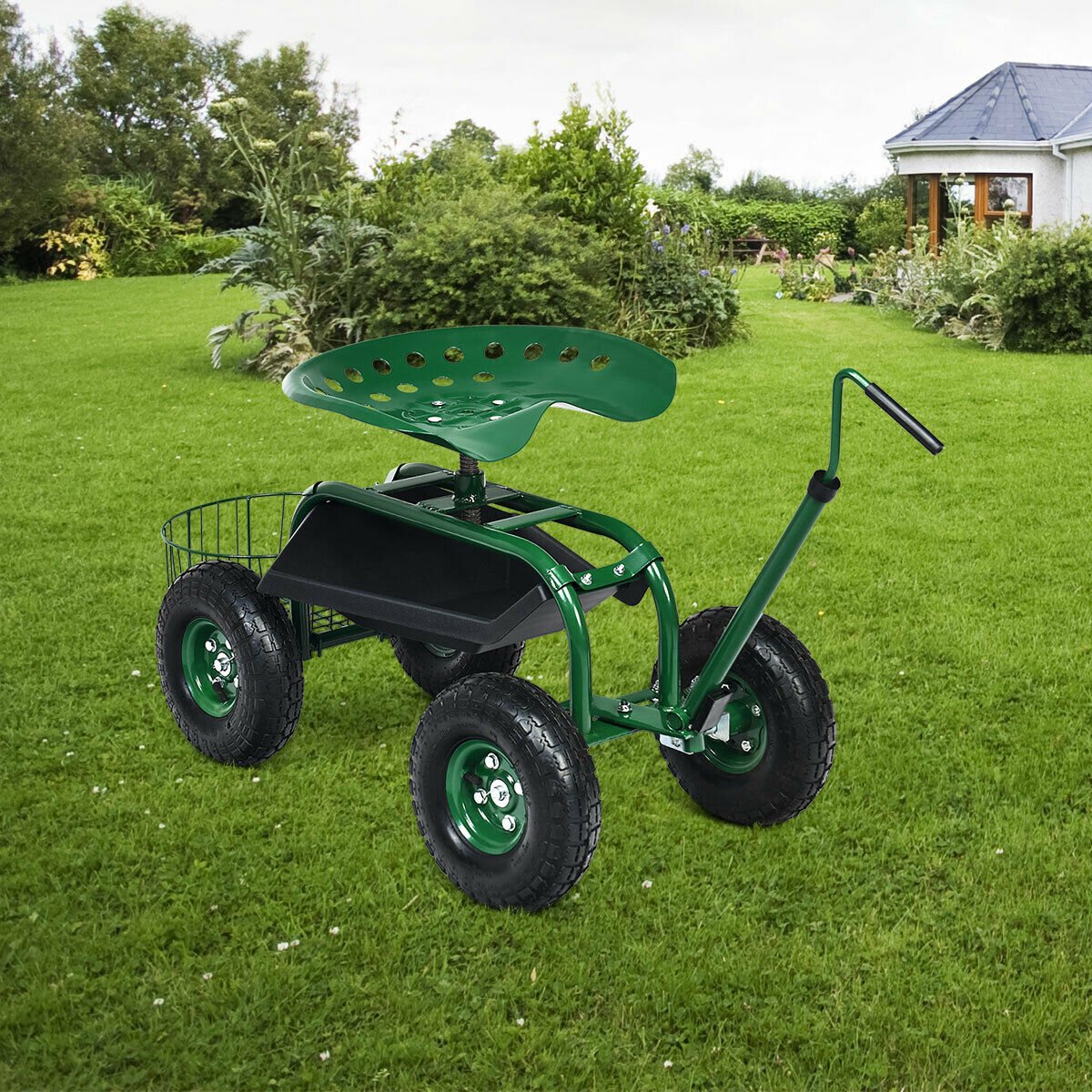 Extendable Handle Garden Cart Rolling Wagon Scooter, Green Garden Tools   at Gallery Canada