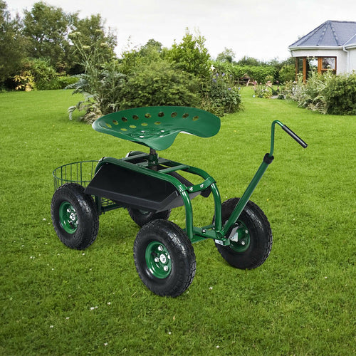 Extendable Handle Garden Cart Rolling Wagon Scooter, Green