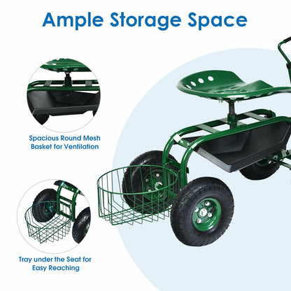 Extendable Handle Garden Cart Rolling Wagon Scooter, Green Garden Tools   at Gallery Canada