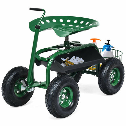 Extendable Handle Garden Cart Rolling Wagon Scooter, Green