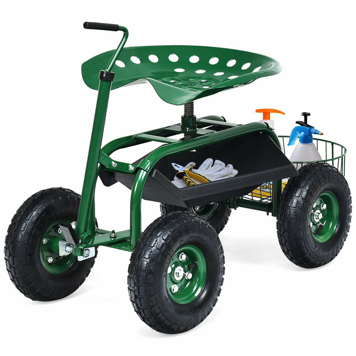 Extendable Handle Garden Cart Rolling Wagon Scooter, Green Garden Tools Green at Gallery Canada