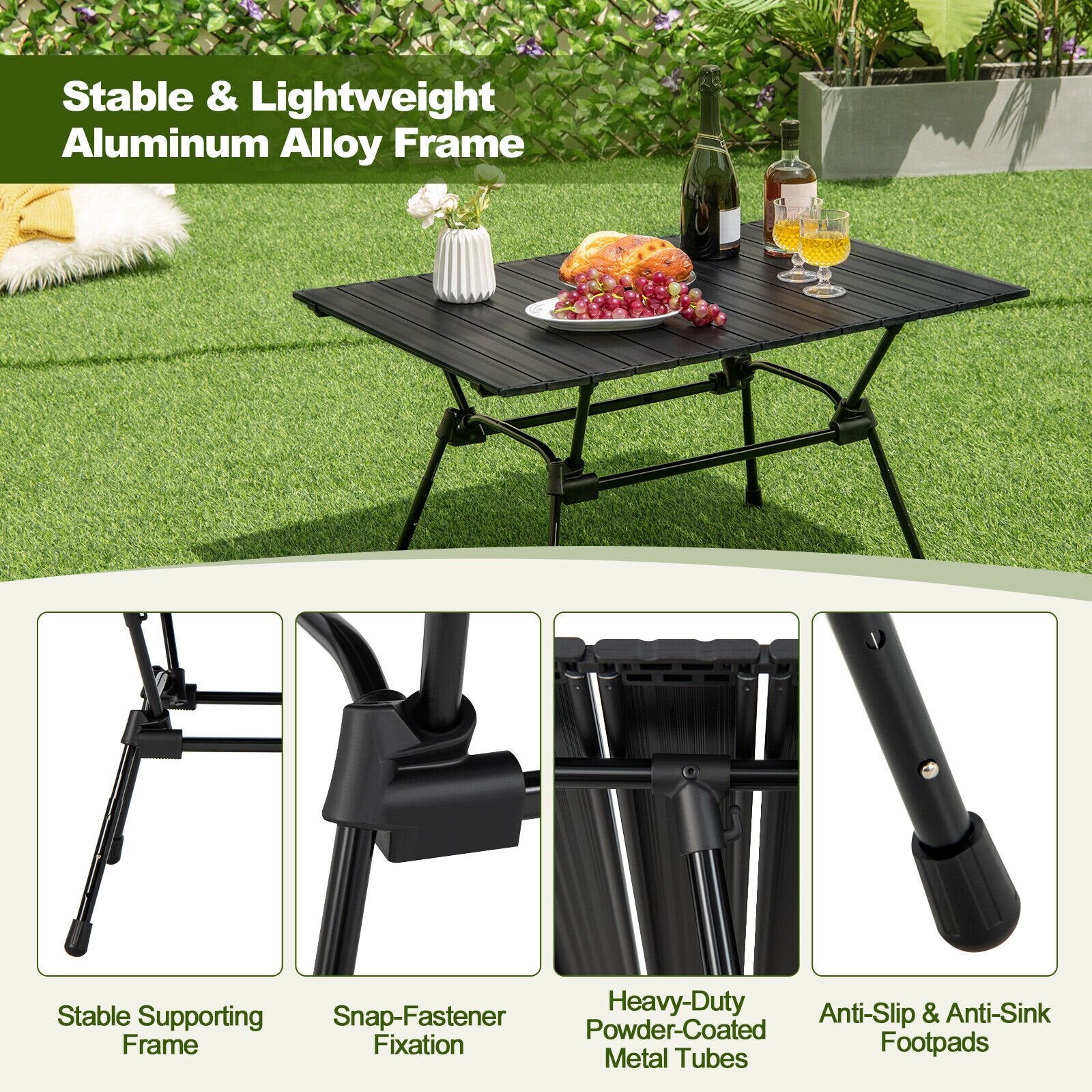 Folding Heavy-Duty Aluminum Camping Table with Carrying Bag, Black Camping Furniture   at Gallery Canada