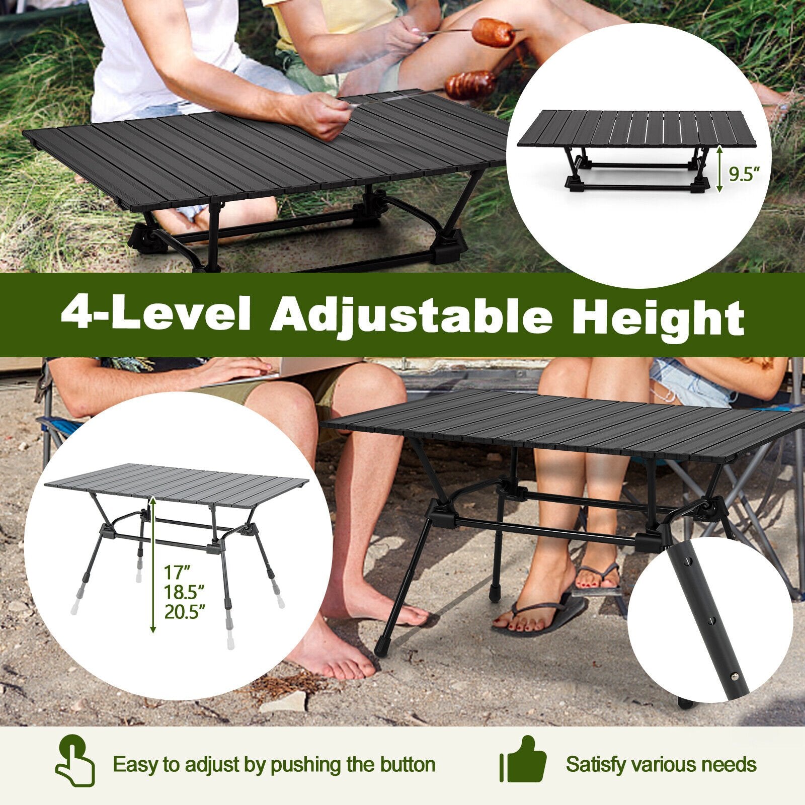 Folding Heavy-Duty Aluminum Camping Table with Carrying Bag, Black Camping Furniture   at Gallery Canada