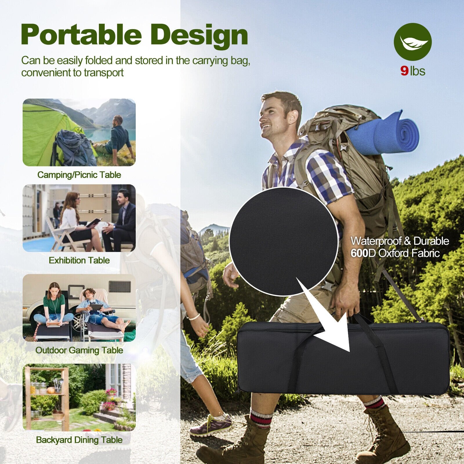 Folding Heavy-Duty Aluminum Camping Table with Carrying Bag, Black Camping Furniture   at Gallery Canada