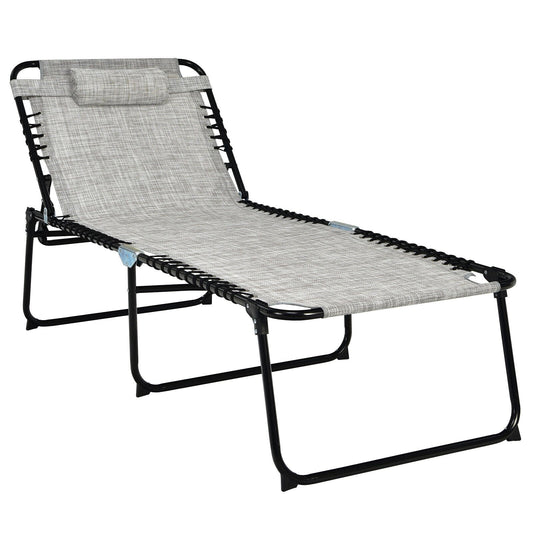 4 Position Folding Lounge Chaise with Adjustable Backrest and Footrest, Gray Outdoor Chaise Lounges   at Gallery Canada