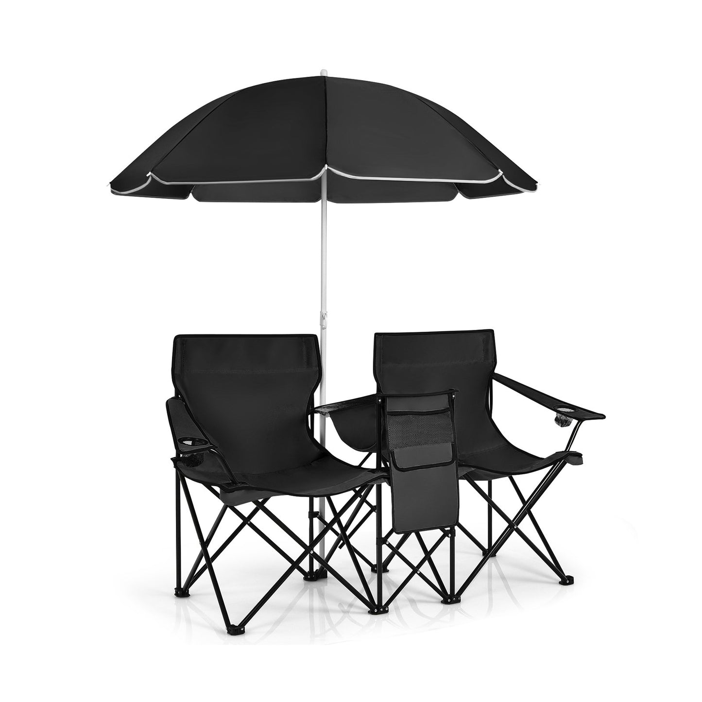 Portable Folding Picnic Double Chair With Umbrella, Black - Gallery Canada