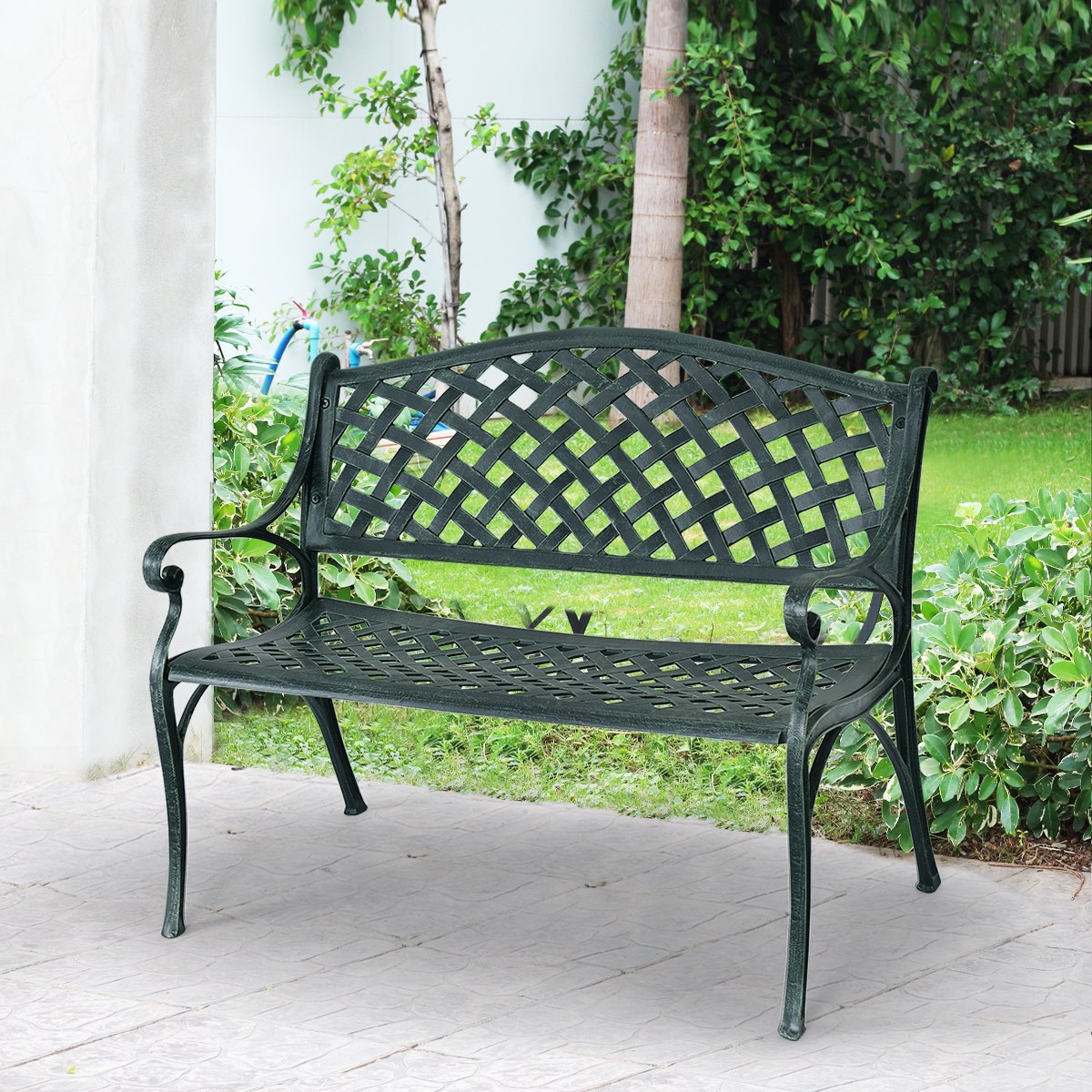 40 Inch Outdoor Aluminum Antique Garden Patio Bench, Dark Green Outdoor Benches   at Gallery Canada