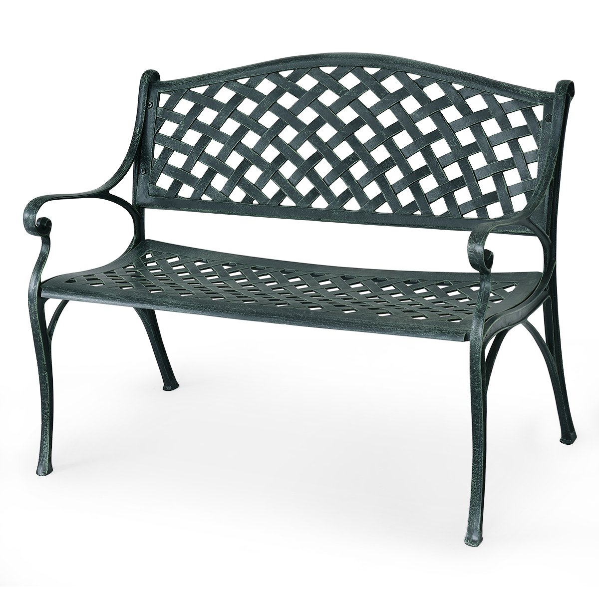 40 Inch Outdoor Aluminum Antique Garden Patio Bench, Dark Green Outdoor Benches   at Gallery Canada