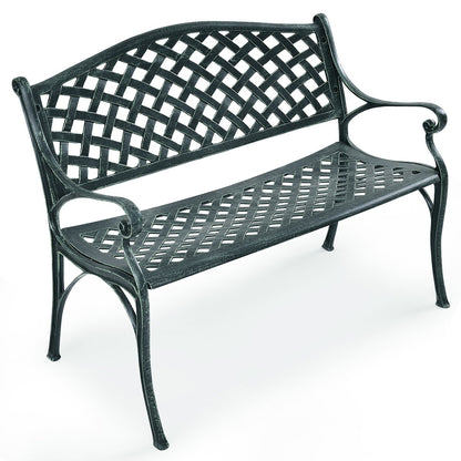 40 Inch Outdoor Aluminum Antique Garden Patio Bench, Dark Green Outdoor Benches   at Gallery Canada