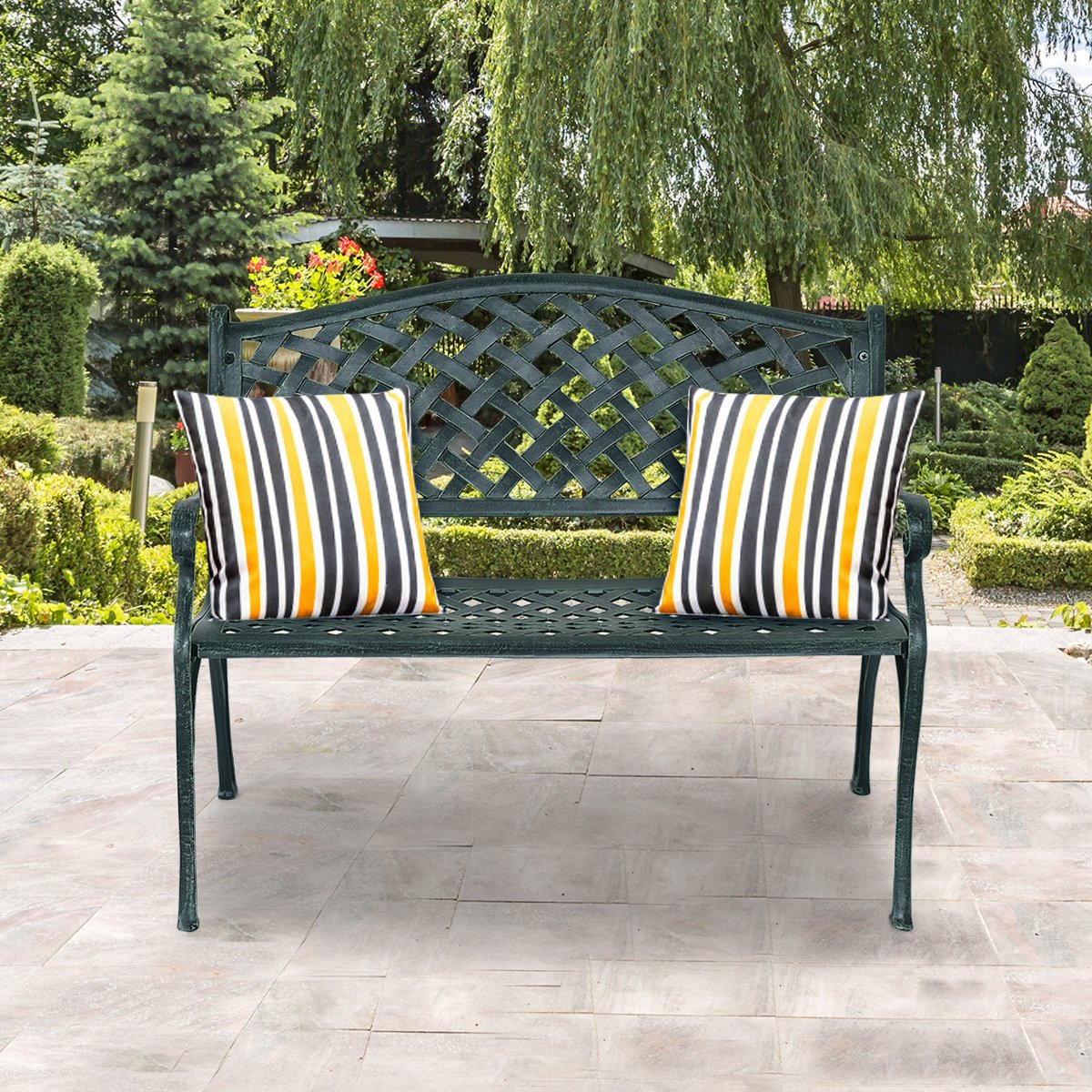 40 Inch Outdoor Aluminum Antique Garden Patio Bench, Dark Green Outdoor Benches   at Gallery Canada