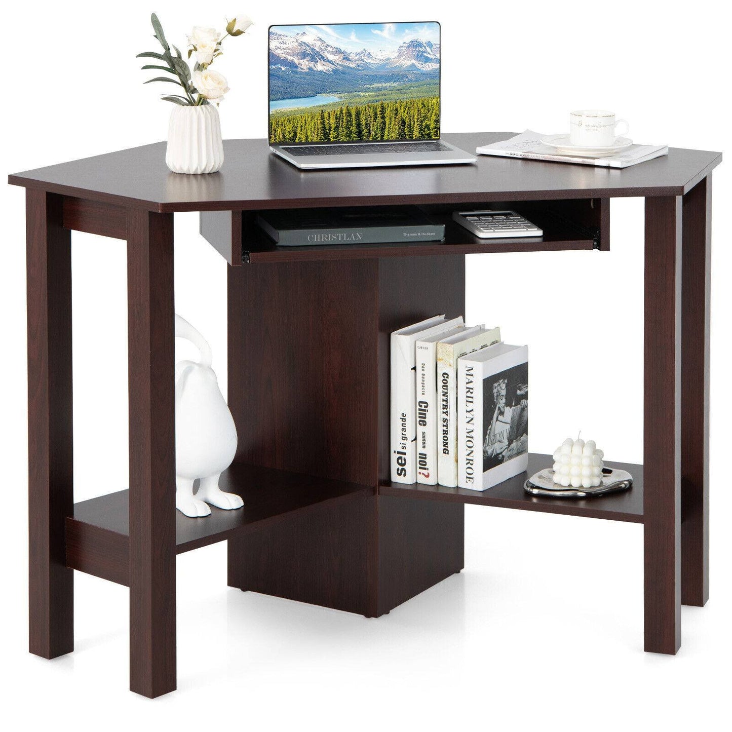 Wooden Study Computer Corner Desk with Drawer, Brown Corner Desks   at Gallery Canada