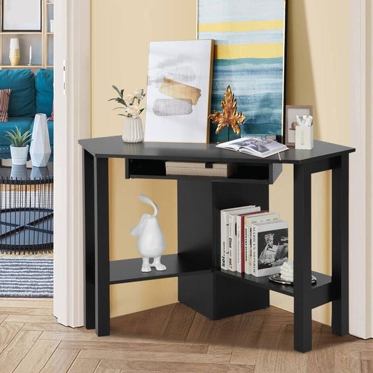 Wooden Study Computer Corner Desk with Drawer, Black - Gallery Canada