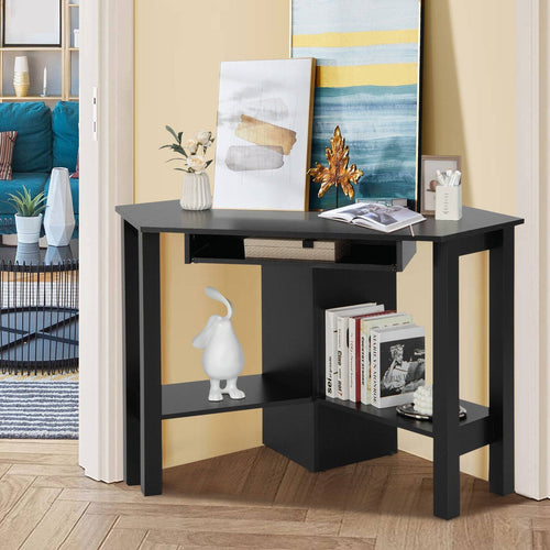 Wooden Study Computer Corner Desk with Drawer, Black