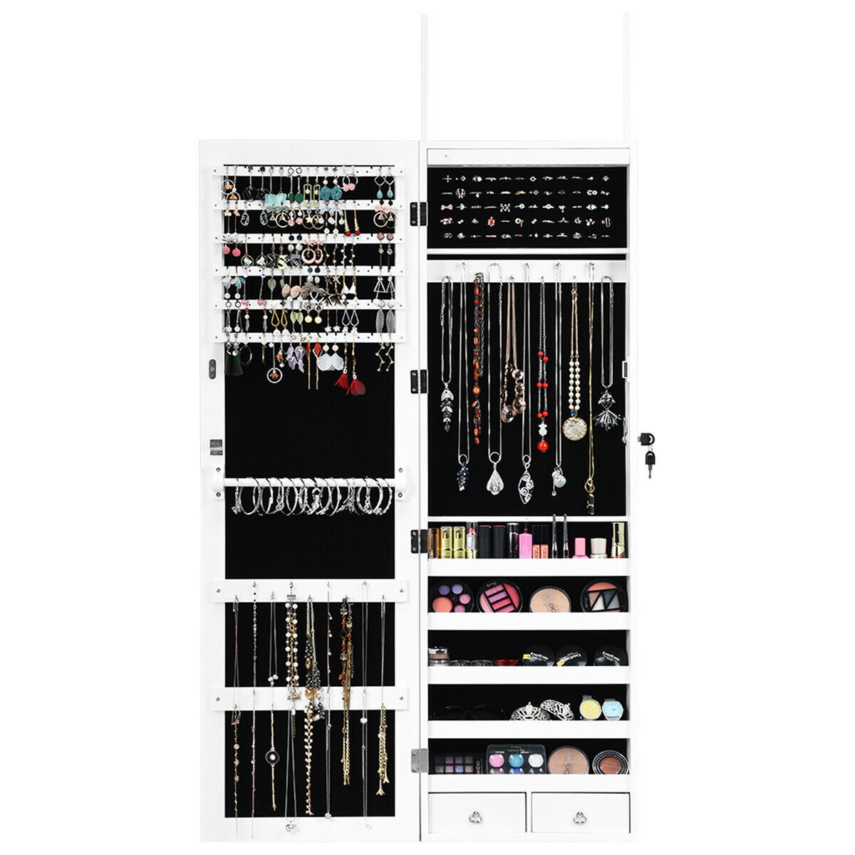 Lockable Armoire Jewelry Cabinet with LED Lights, White Jewelry Armoires   at Gallery Canada