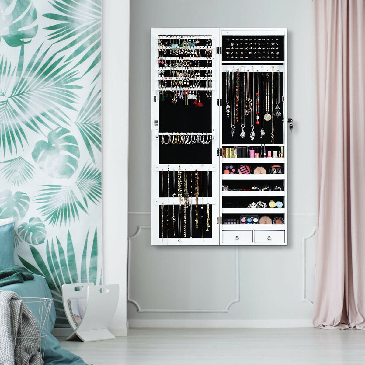 Lockable Armoire Jewelry Cabinet with LED Lights, White Jewelry Armoires   at Gallery Canada