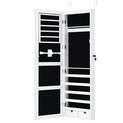 Door Mounted Lockable Mirrored Jewelry Cabinet with LED Lights, White - Gallery Canada