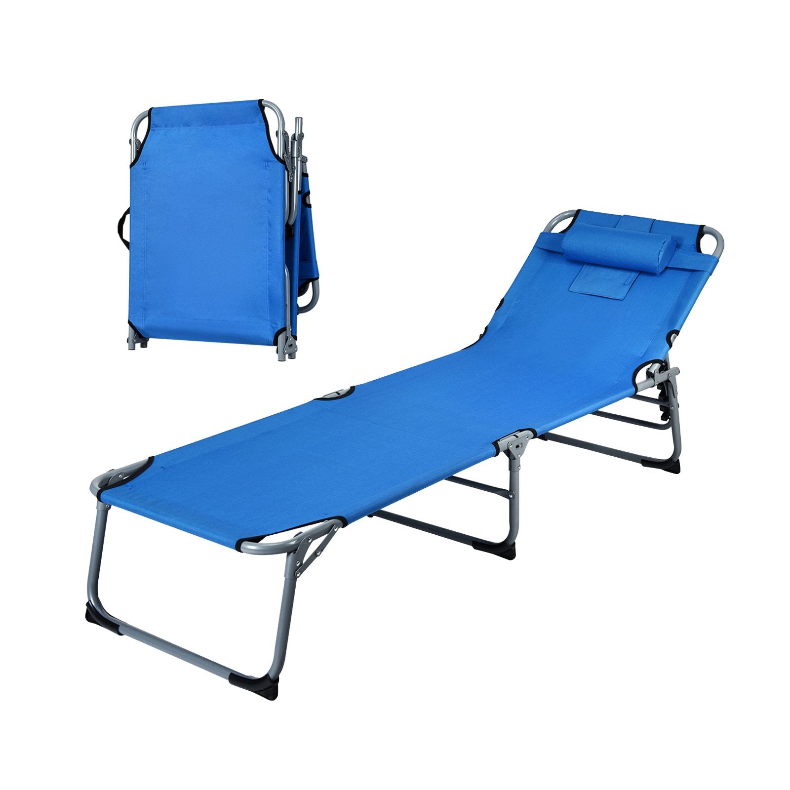 Folding Chaise Lounge Chair with Face Hole for Beach, Blue Outdoor Chaise Lounges   at Gallery Canada