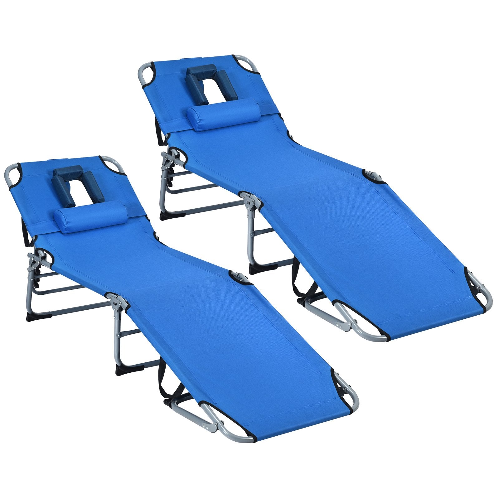 Folding Chaise Lounge Chair with Face Hole for Beach, Blue Outdoor Chaise Lounges   at Gallery Canada