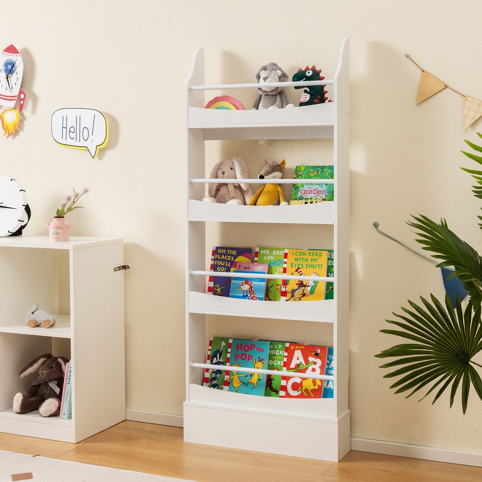 4-Tier Bookshelf with 2 Anti-Tipping Kits for Books and Magazines, White Kids Storage   at Gallery Canada