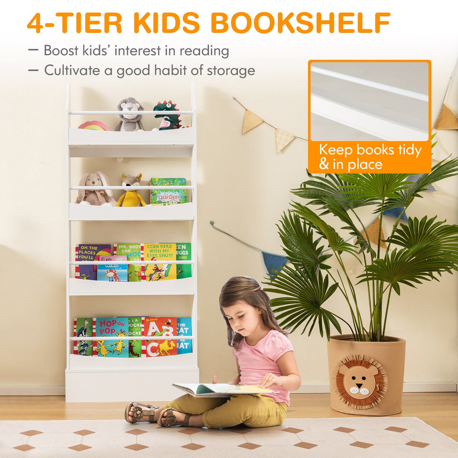 4-Tier Bookshelf with 2 Anti-Tipping Kits for Books and Magazines, White Kids Storage   at Gallery Canada