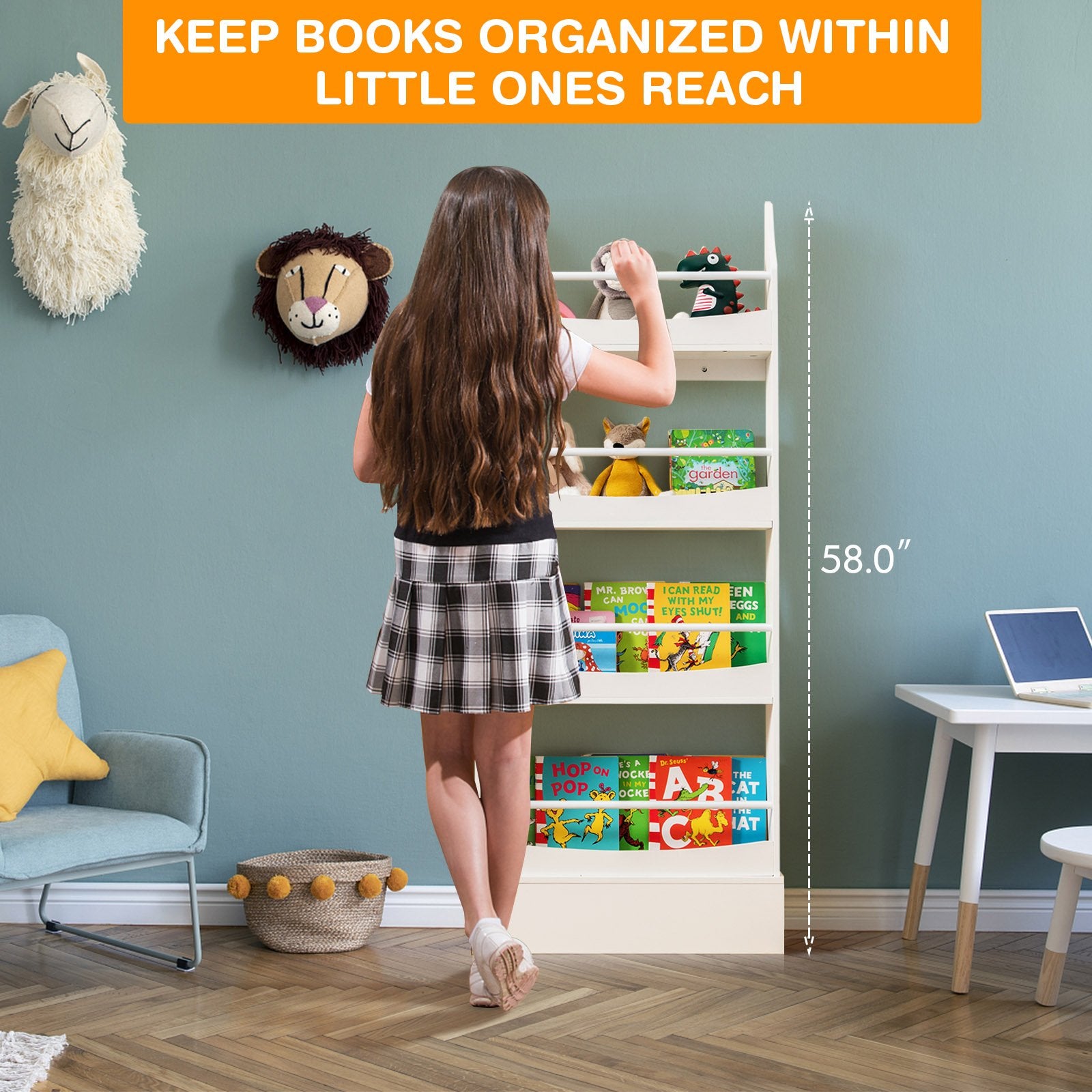 4-Tier Bookshelf with 2 Anti-Tipping Kits for Books and Magazines, White Kids Storage   at Gallery Canada