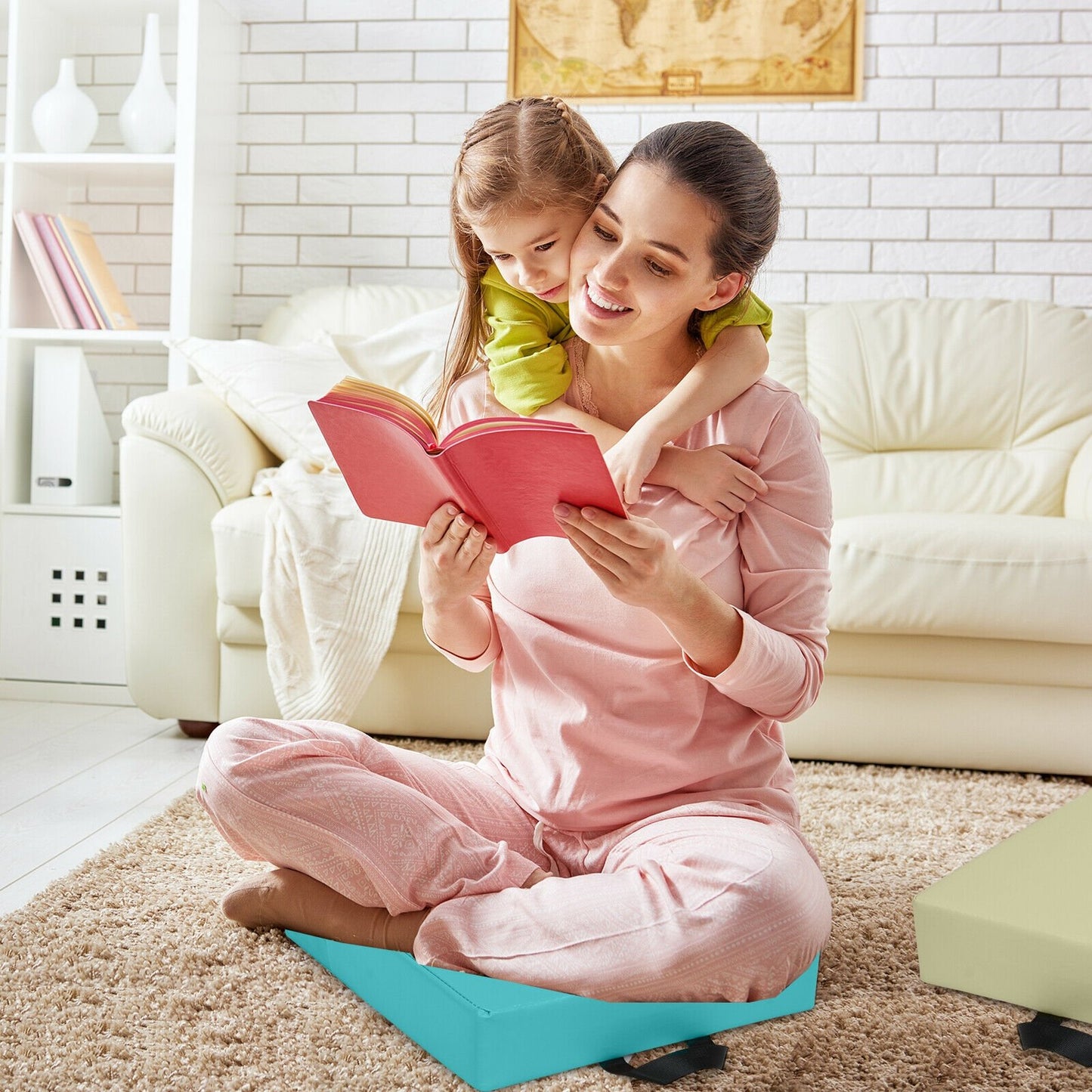 6 Pieces 15 Inches Square Toddler Floor Cushions Flexible Soft Foam Seating with Handles, Blue Kids Chairs & Seating   at Gallery Canada