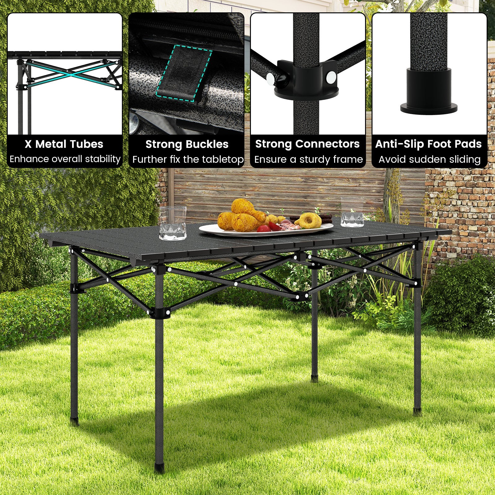 Aluminum Camping Table for 4-6 People with Carry Bag, Black Camping Furniture   at Gallery Canada