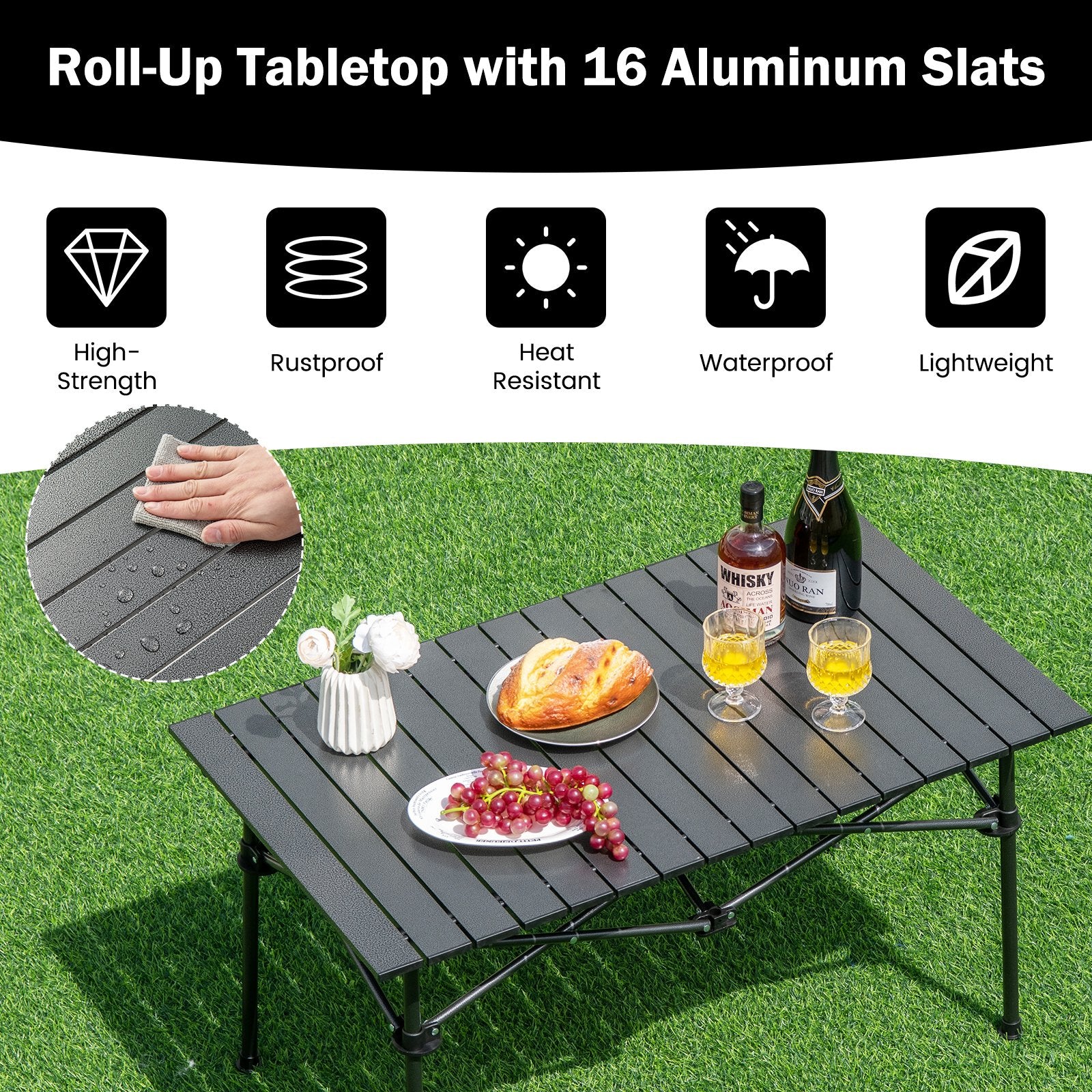 Aluminum Camping Table for 4-6 People with Carry Bag, Black Camping Furniture   at Gallery Canada