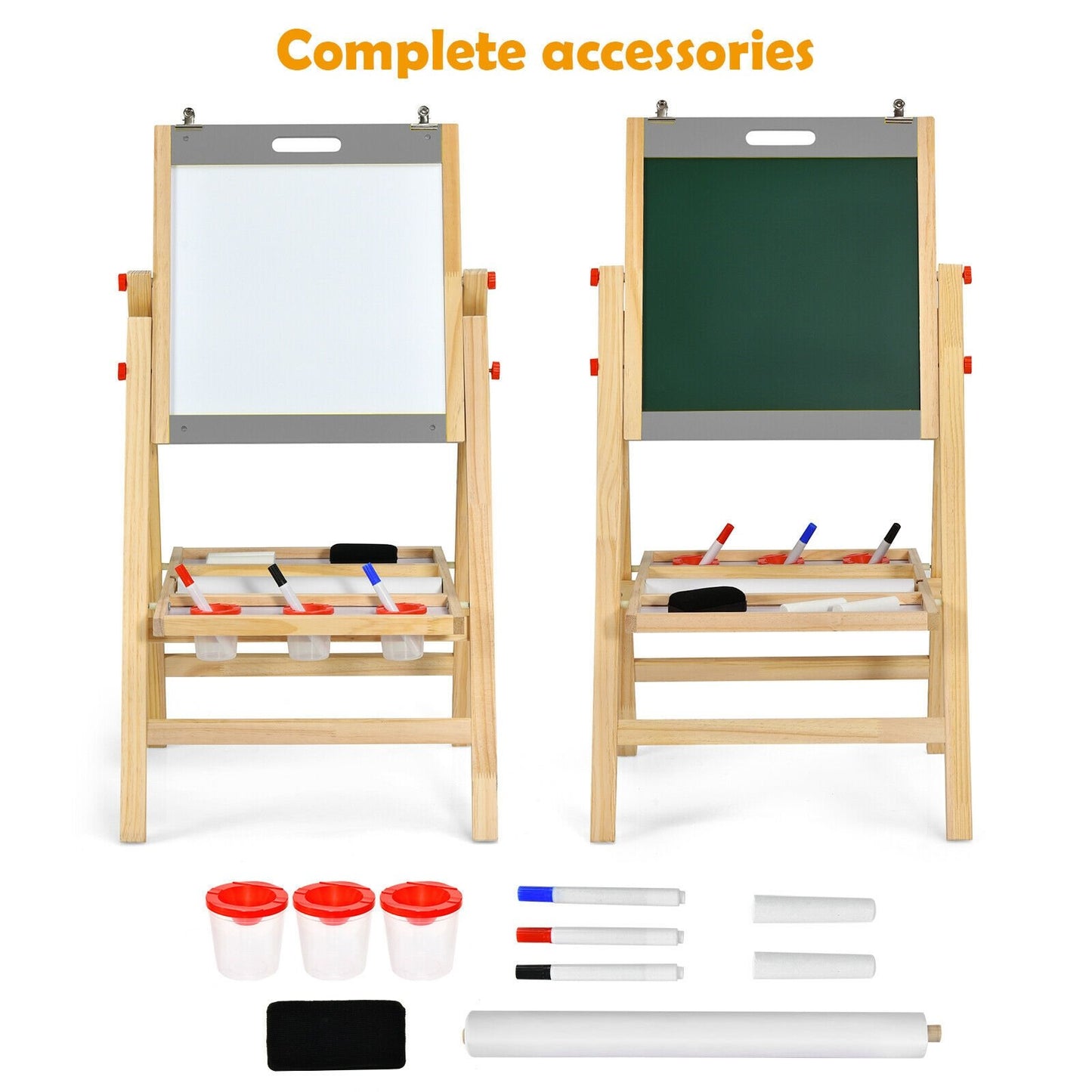 Kids Art Easel with Paper Roll Double Sided Chalkboard and Whiteboard, Gray Art Easels   at Gallery Canada