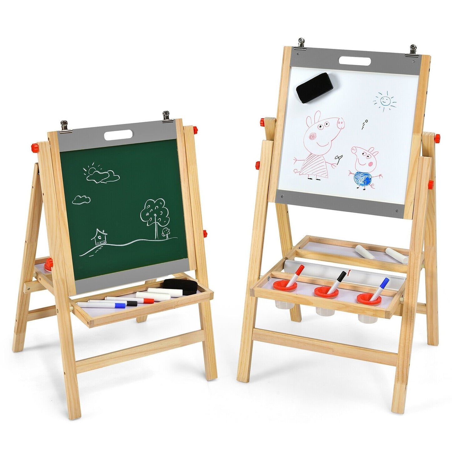 Kids Art Easel with Paper Roll Double Sided Chalkboard and Whiteboard, Gray Art Easels   at Gallery Canada