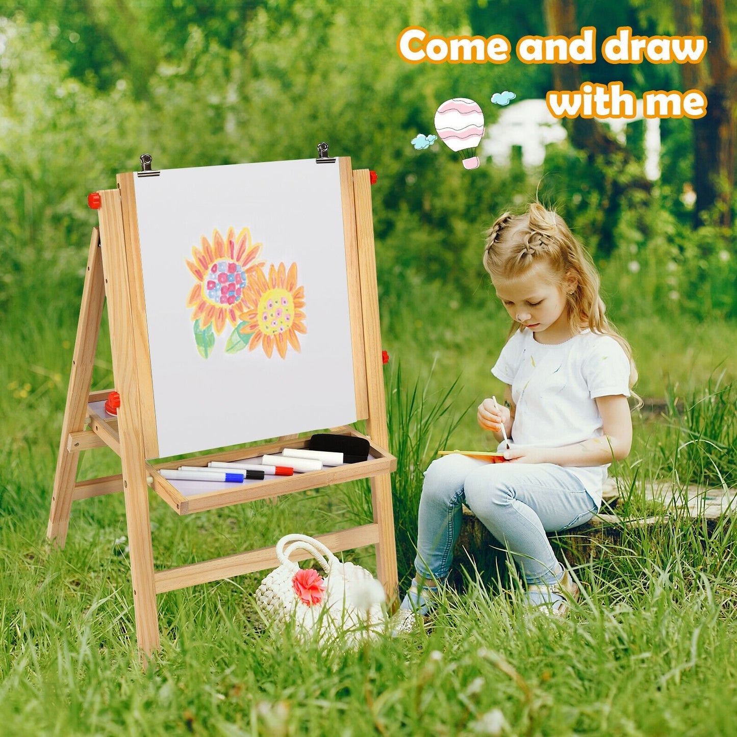 Kids Art Easel with Paper Roll Double Sided Chalkboard and Whiteboard, Gray Art Easels   at Gallery Canada