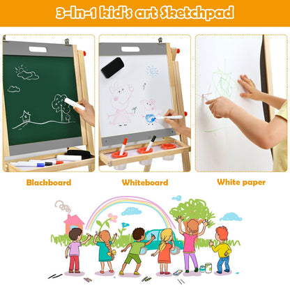 Kids Art Easel with Paper Roll Double Sided Chalkboard and Whiteboard, Gray Art Easels   at Gallery Canada