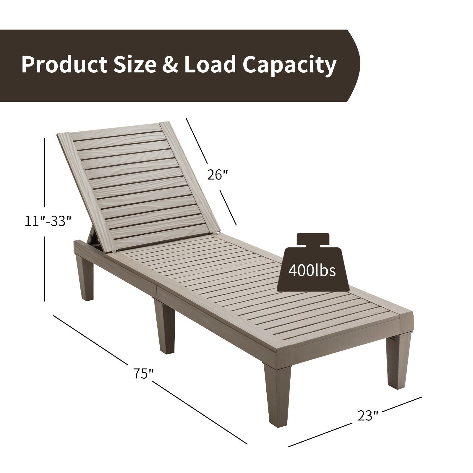 Outdoor Recliner Chair with 5-Position Adjustable Backrest, Brown Outdoor Chaise Lounges   at Gallery Canada