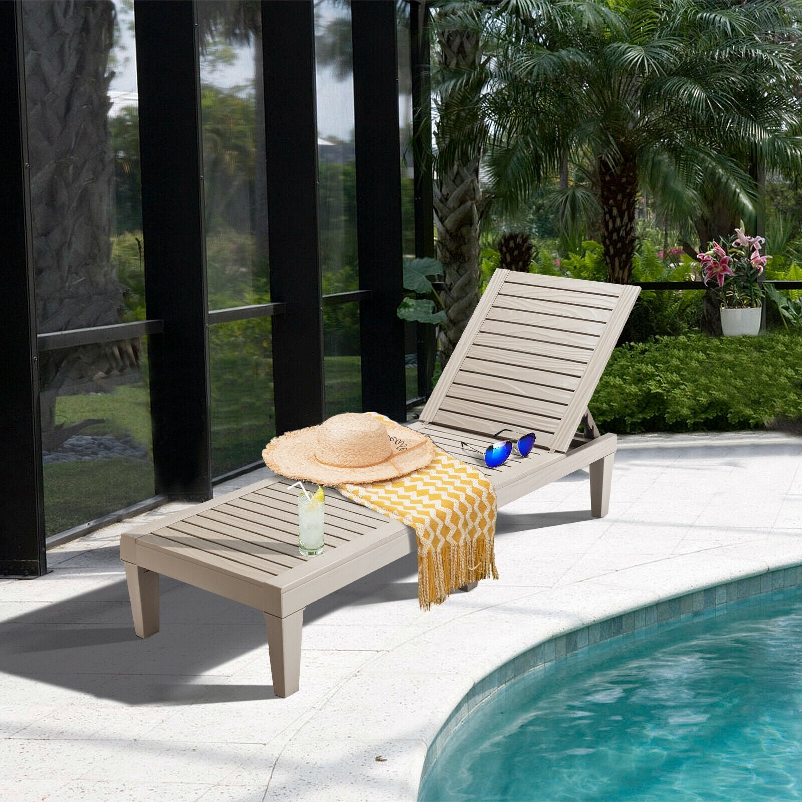 Outdoor Recliner Chair with 5-Position Adjustable Backrest, Brown Outdoor Chaise Lounges   at Gallery Canada