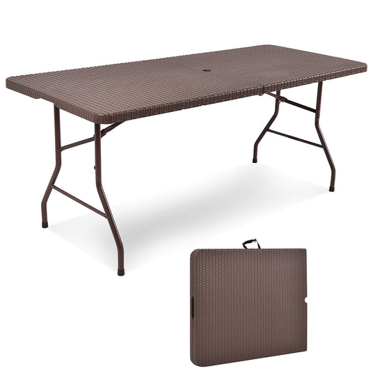 6 Feet Folding Portable Rattan Table with Carrying Handle, Brown Patio Coffee Tables   at Gallery Canada