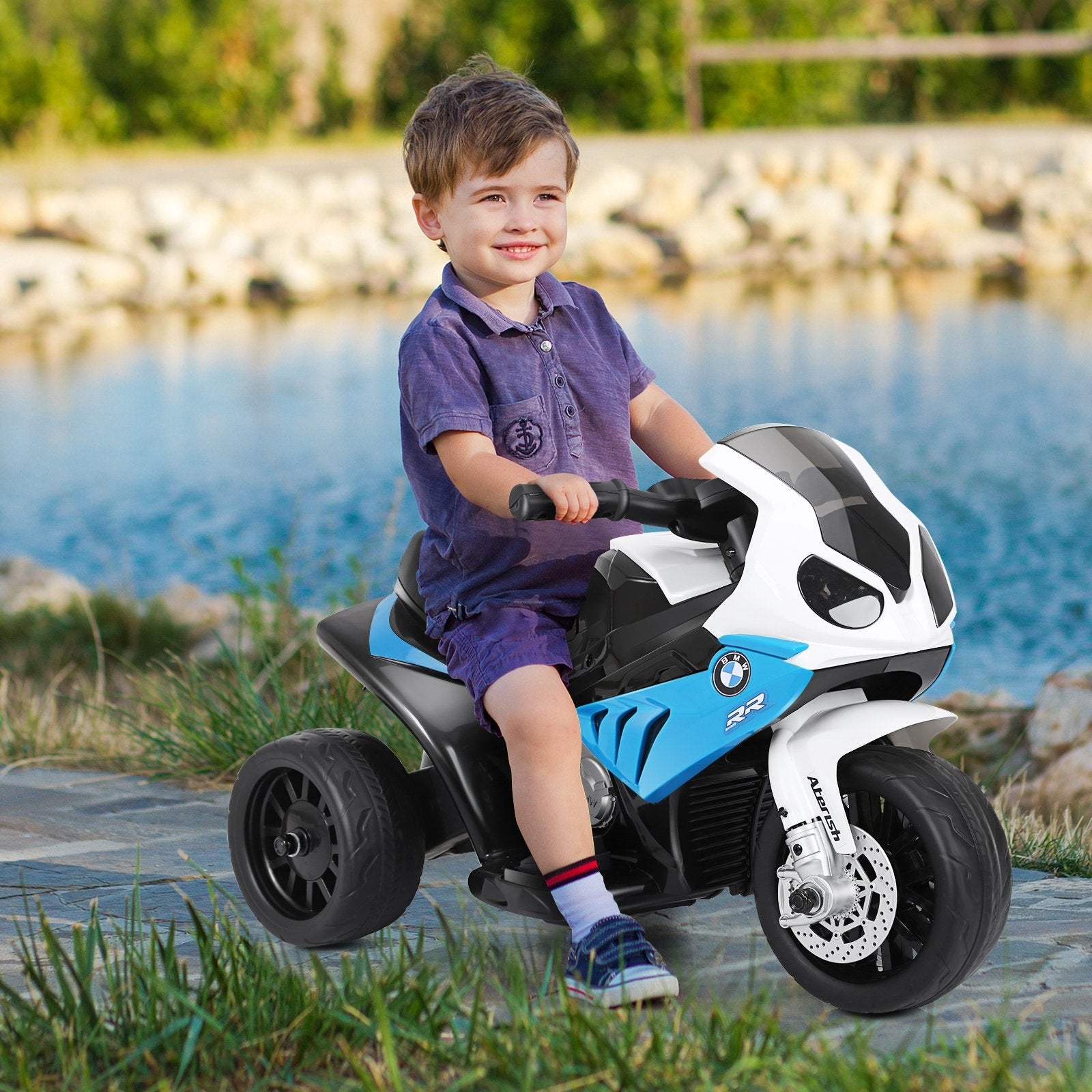 6V Kids 3 Wheels Riding BMW Licensed Electric Motorcycle, Blue Powered Ride On Toys   at Gallery Canada