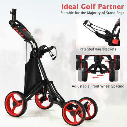 Lightweight Foldable Collapsible 4 Wheels Golf Push Cart, Red - Gallery Canada
